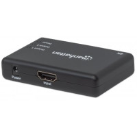 Produktbild för Manhattan HDMI Splitter 2-Port , 4K@30Hz, Displays output from x1 HDMI source to x2 HD displays (same output to both displays), AC Powered (cable 0.9m), Black, Three Year Warranty, Retail Box - video/audiosplitter - 2 portar