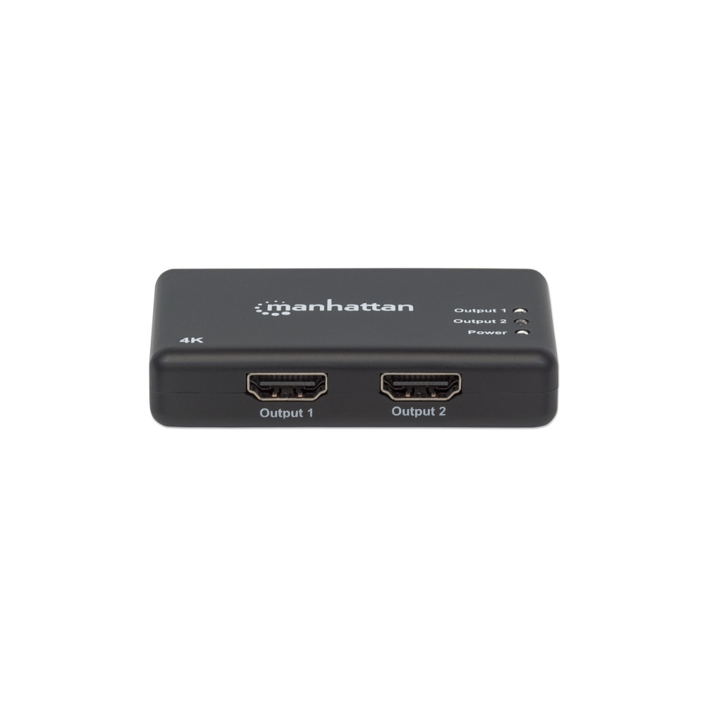 Produktbild för Manhattan HDMI Splitter 2-Port , 4K@30Hz, Displays output from x1 HDMI source to x2 HD displays (same output to both displays), AC Powered (cable 0.9m), Black, Three Year Warranty, Retail Box - video/audiosplitter - 2 portar