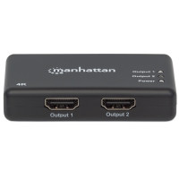 Produktbild för Manhattan HDMI Splitter 2-Port , 4K@30Hz, Displays output from x1 HDMI source to x2 HD displays (same output to both displays), AC Powered (cable 0.9m), Black, Three Year Warranty, Retail Box - video/audiosplitter - 2 portar