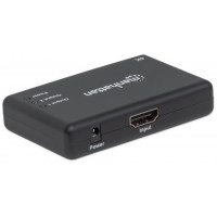 Produktbild för Manhattan HDMI Splitter 2-Port , 4K@30Hz, Displays output from x1 HDMI source to x2 HD displays (same output to both displays), AC Powered (cable 0.9m), Black, Three Year Warranty, Retail Box - video/audiosplitter - 2 portar