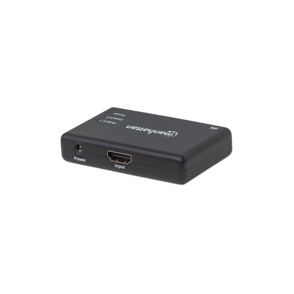Produktbild för Manhattan HDMI Splitter 2-Port , 4K@30Hz, Displays output from x1 HDMI source to x2 HD displays (same output to both displays), AC Powered (cable 0.9m), Black, Three Year Warranty, Retail Box - video/audiosplitter - 2 portar