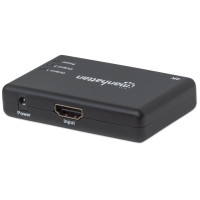 Produktbild för Manhattan HDMI Splitter 2-Port , 4K@30Hz, Displays output from x1 HDMI source to x2 HD displays (same output to both displays), AC Powered (cable 0.9m), Black, Three Year Warranty, Retail Box - video/audiosplitter - 2 portar