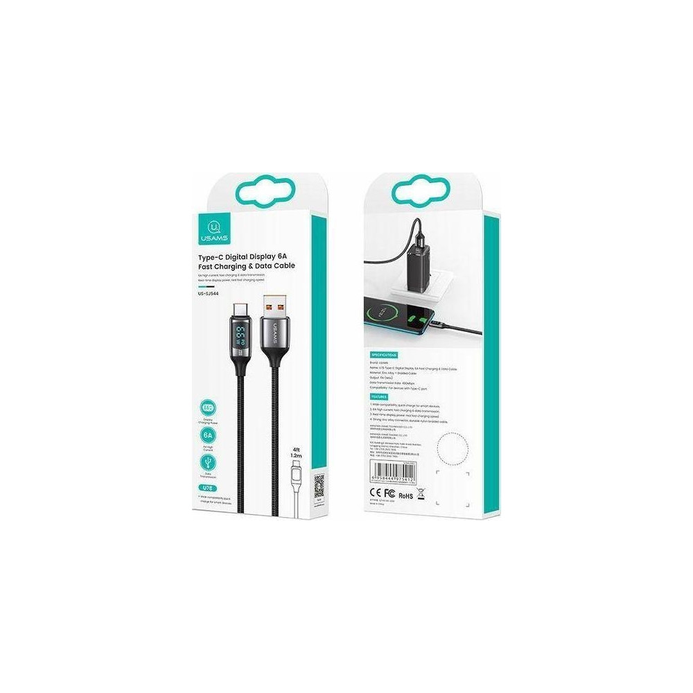 Produktbild för USB-kabel Usams USB-A till USB-C 1,2 m svart (6958444975412)