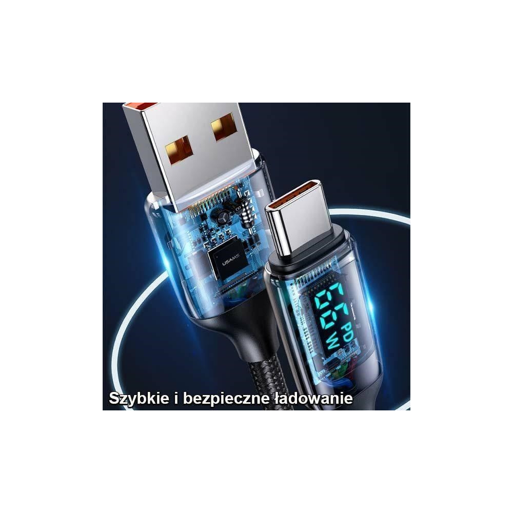 Produktbild för USB-kabel Usams USB-A till USB-C 1,2 m svart (6958444975412)