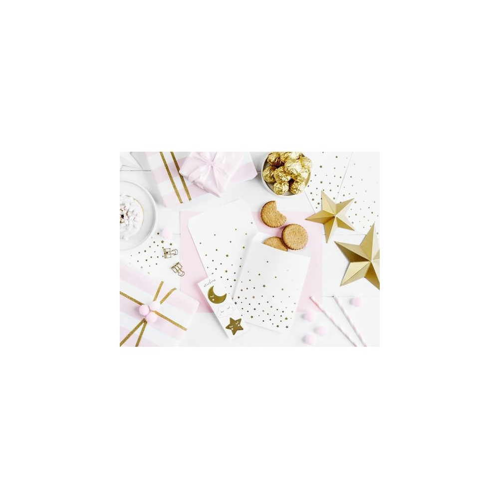 Produktbild för Party Deco Godispåsar, Lilla stjärnan, med gulddesign, 13x14...