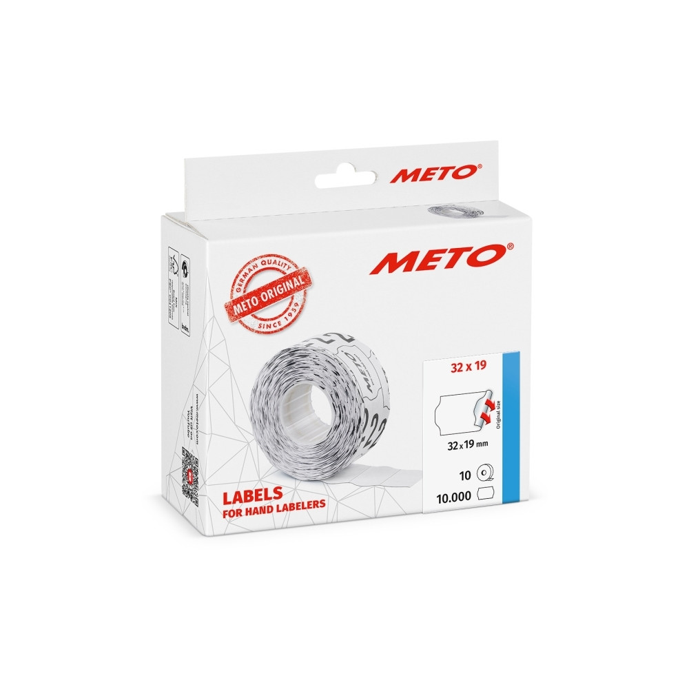 Produktbild för METO prisetiketter 32x19 mm vita, permanent självhäftande