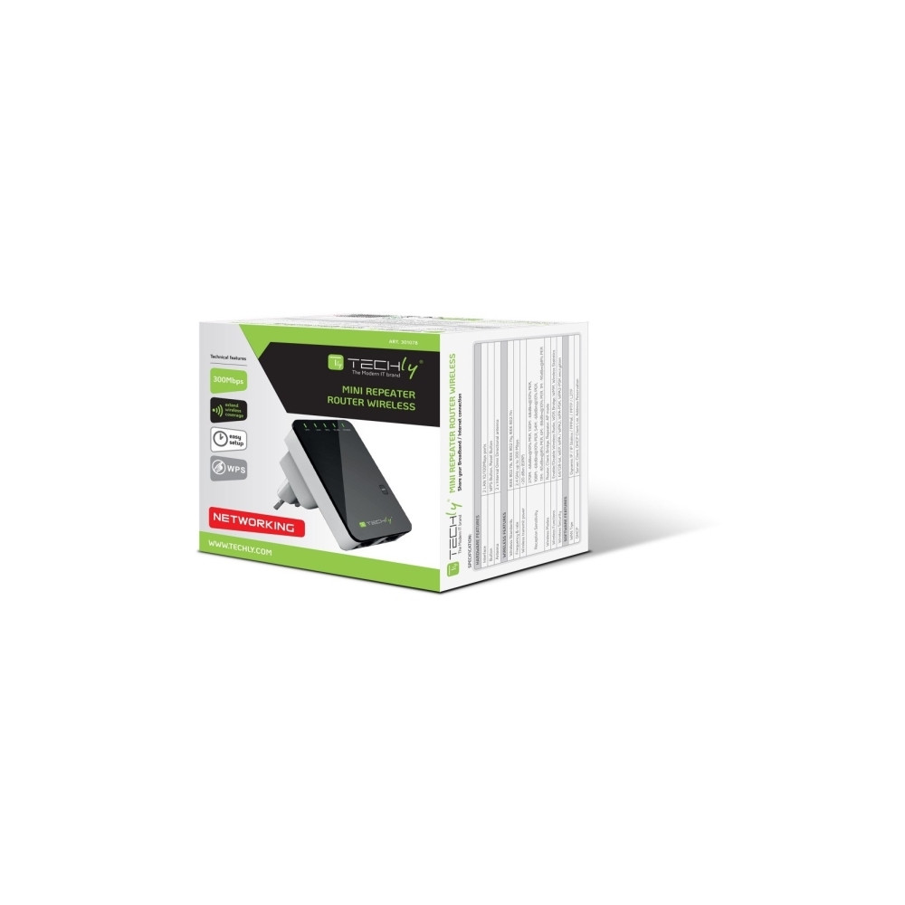 Produktbild för TECHly Wall Plug Wireless Router 300N Wall Repeater2 - trådlös router - Wi-Fi - vägginsticksbar