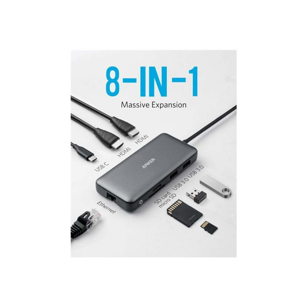 Produktbild för Anker PowerExpand 8-in-1 USB-C PD Media Hub - dockningsstation - USB-C - 2 x HDMI - 1GbE