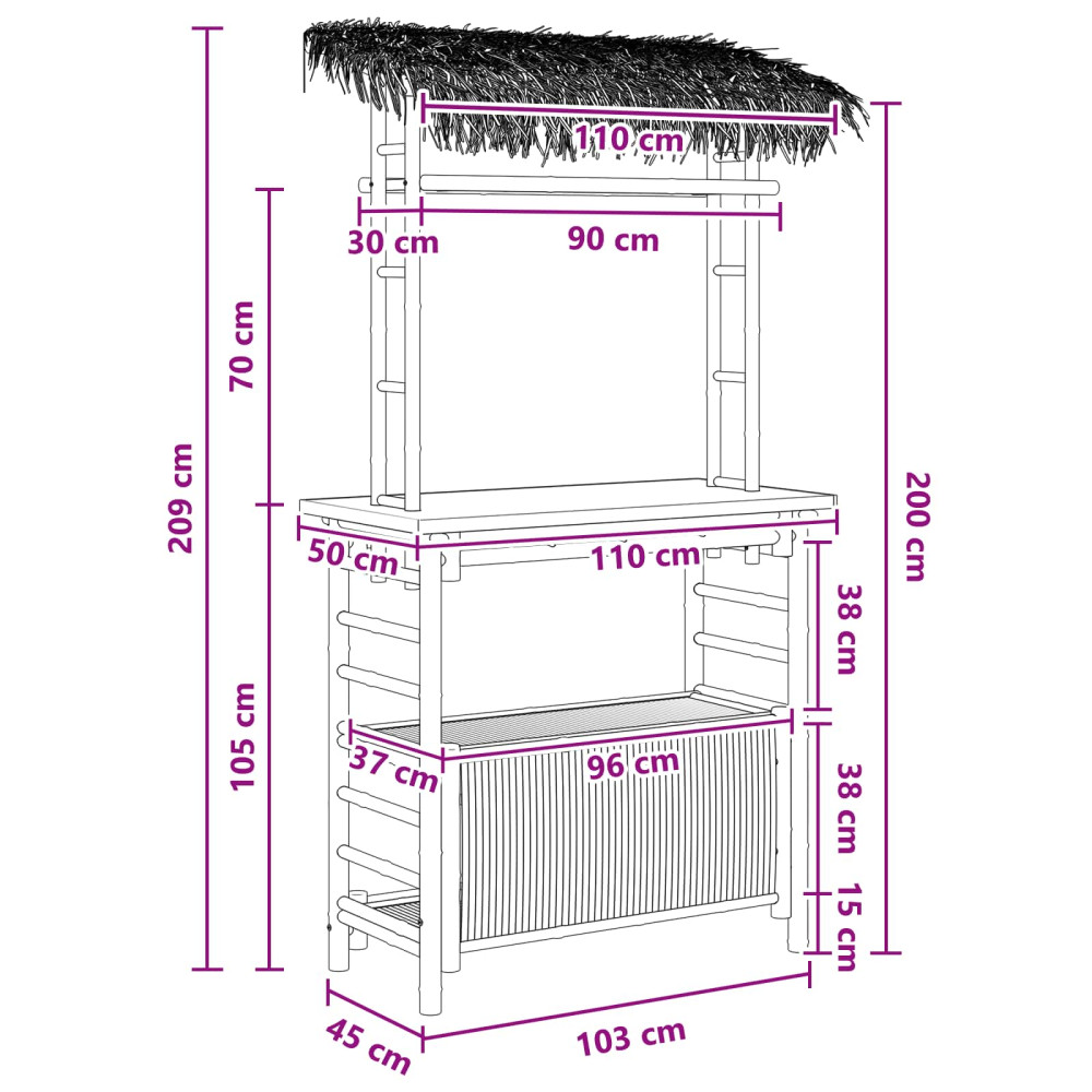 Produktbild för Utomhus Barbord Naturfärg 110 x 50 x 209 cm Bambus
