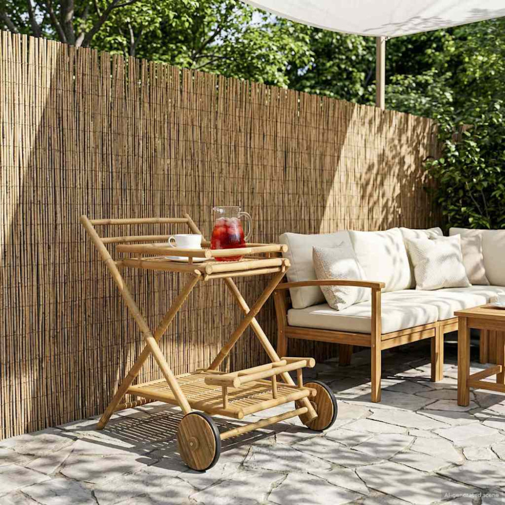 Produktbild för Tevagn med hjul Naturfärg 79 x 67,5 x 84 cm Bambus