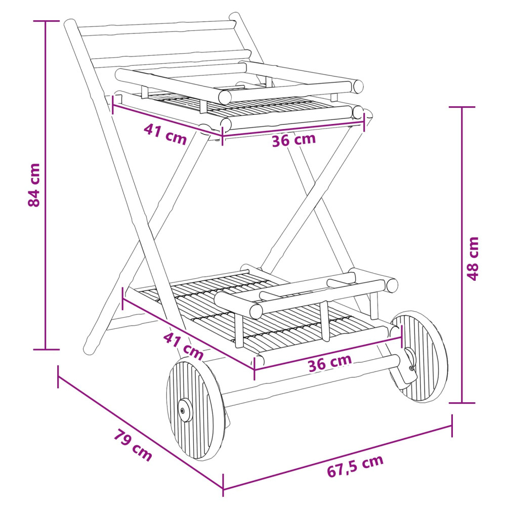 Produktbild för Tevagn med hjul Naturfärg 79 x 67,5 x 84 cm Bambus