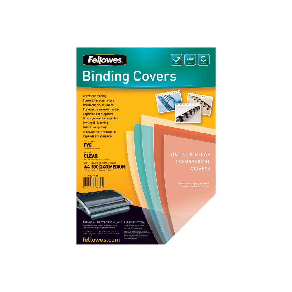 Produktbild för Fellowes - 100 stk - 240 g/m² - PVC-bindningsskydd