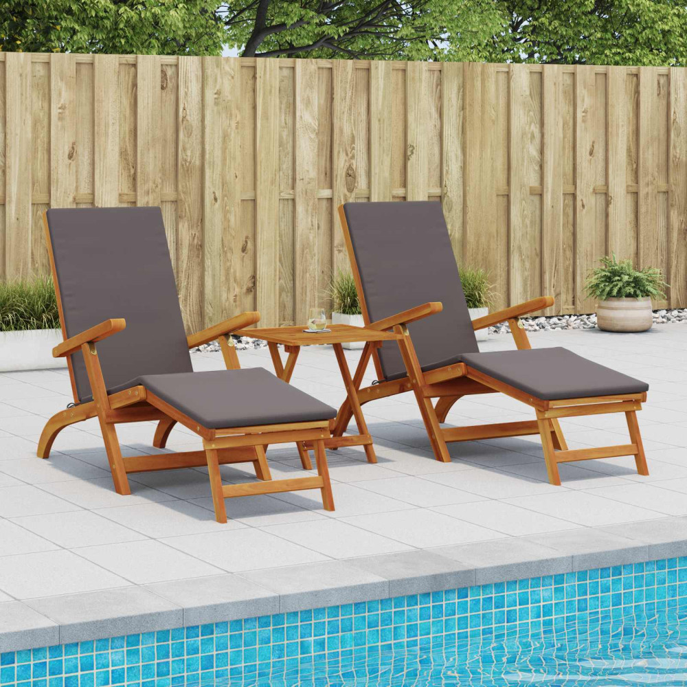 Produktbild för Reclining och Fällbar Solstol 2 pcs Grå 55 x 146 x 91 cm