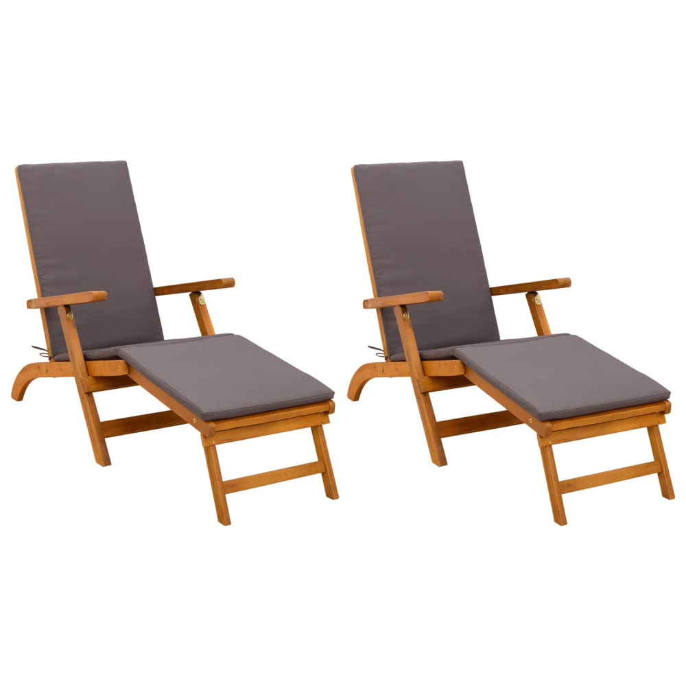 Produktbild för Reclining och Fällbar Solstol 2 pcs Grå 55 x 146 x 91 cm