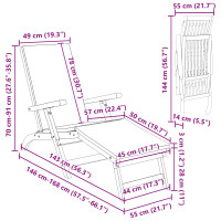 Produktbild för Reclining och Fällbar Solstol 2 pcs 55 x 146 x 91 cm