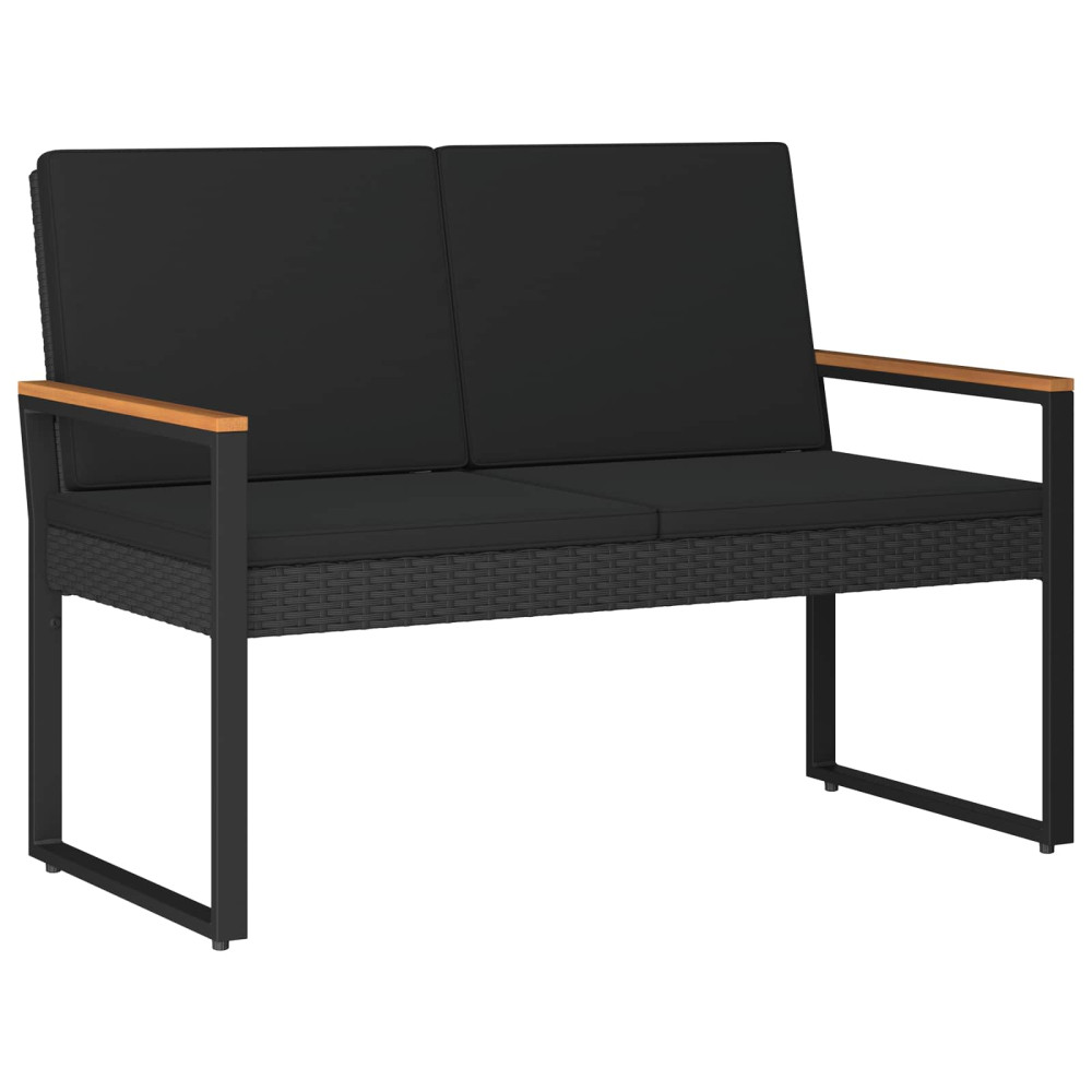 Produktbild för Utomhusbänk med kudde Svart 107 x 61 x 80 cm konstrotting