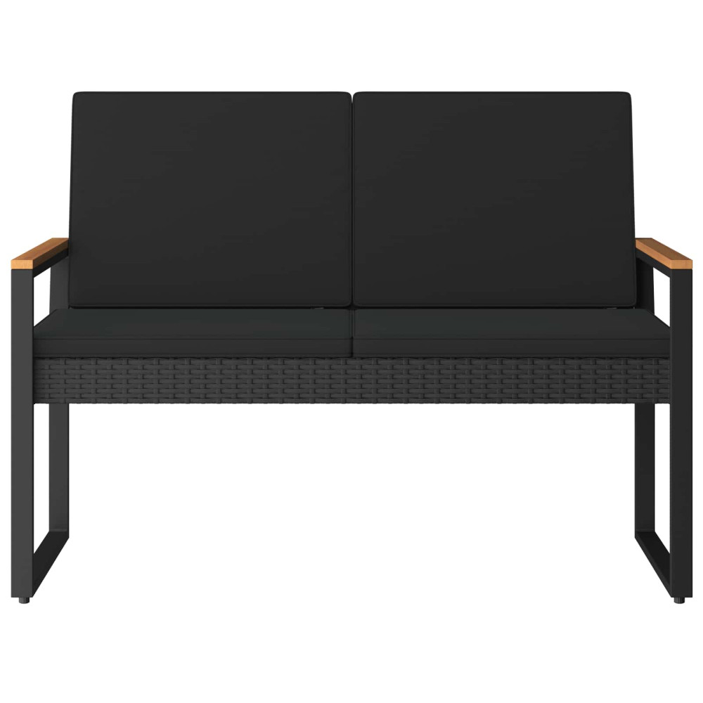Produktbild för Utomhusbänk med kudde Svart 107 x 61 x 80 cm konstrotting