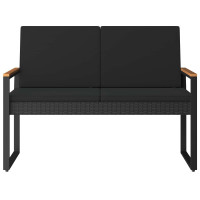 Produktbild för Utomhusbänk med kudde Svart 107 x 61 x 80 cm konstrotting