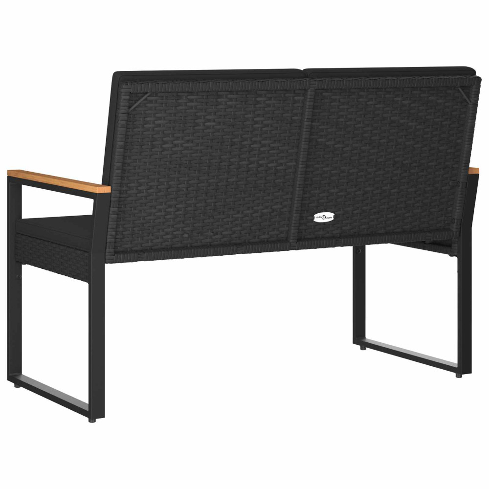 Produktbild för Utomhusbänk med kudde Svart 107 x 61 x 80 cm konstrotting