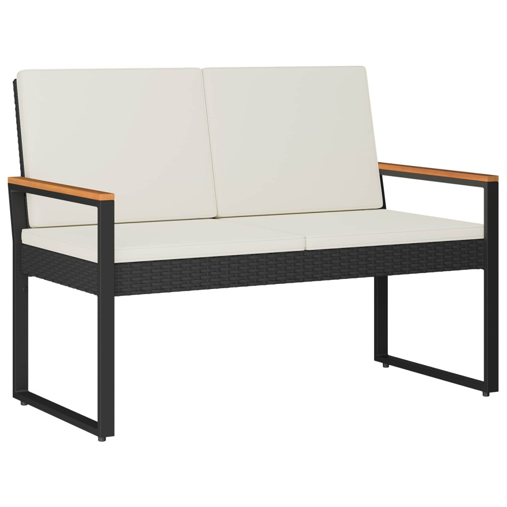 Produktbild för Utomhusbänk Svart och krämvit 107 x 61 x 80 cm konstrotting