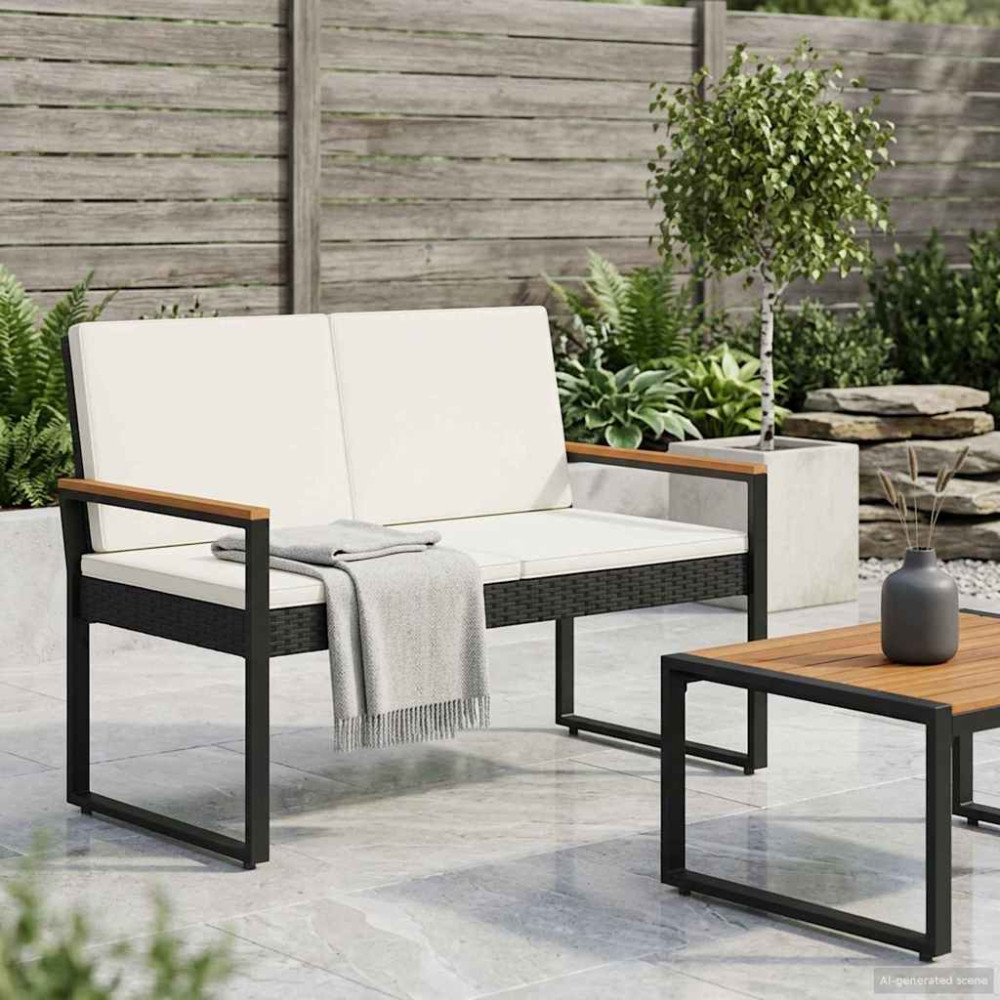 Produktbild för Utomhusbänk Svart och krämvit 107 x 61 x 80 cm konstrotting