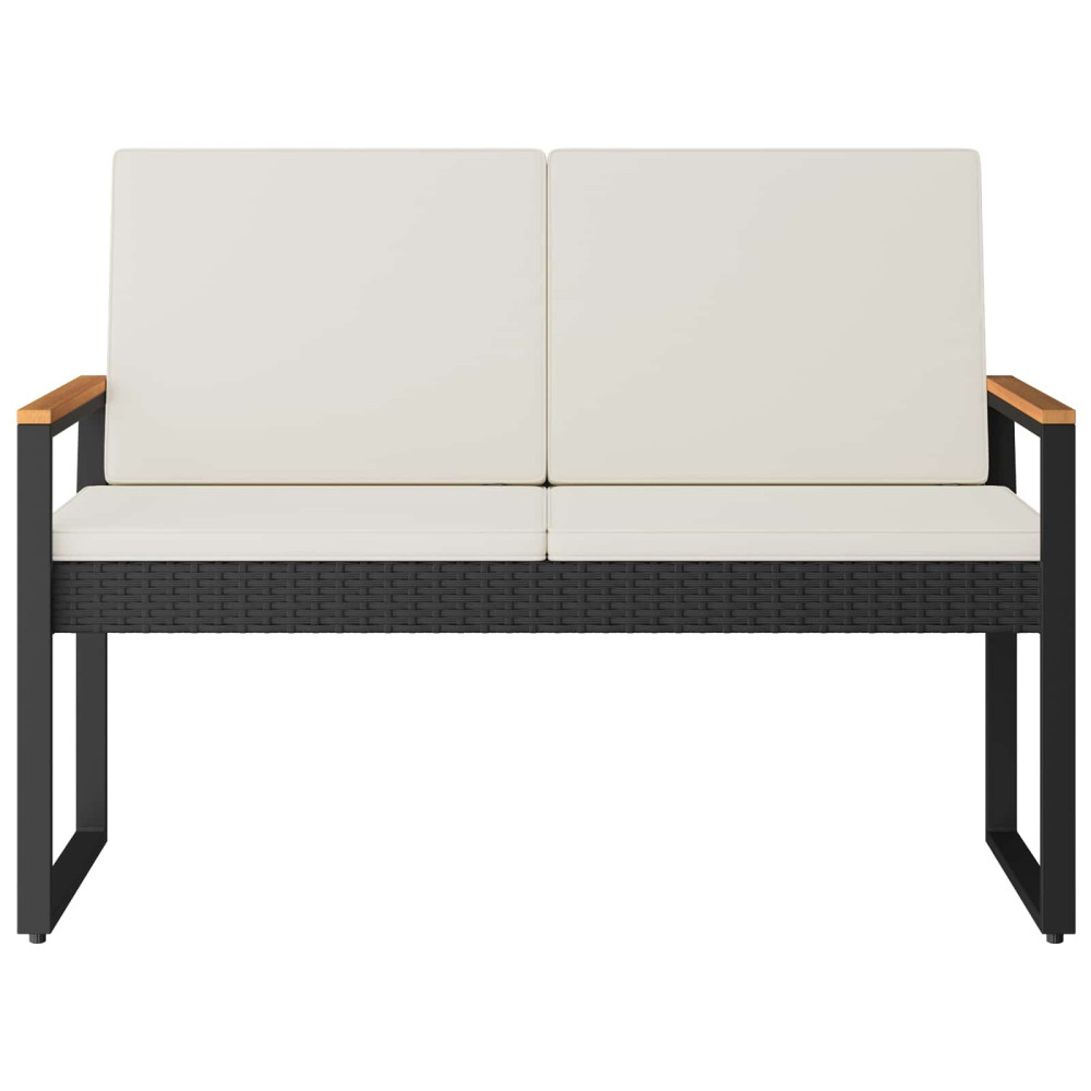 Produktbild för Utomhusbänk Svart och krämvit 107 x 61 x 80 cm konstrotting