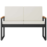 Produktbild för Utomhusbänk Svart och krämvit 107 x 61 x 80 cm konstrotting