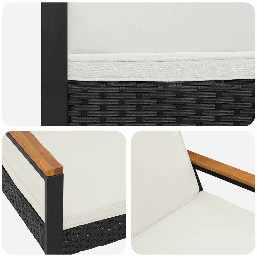 Produktbild för Utomhusbänk Svart och krämvit 107 x 61 x 80 cm konstrotting