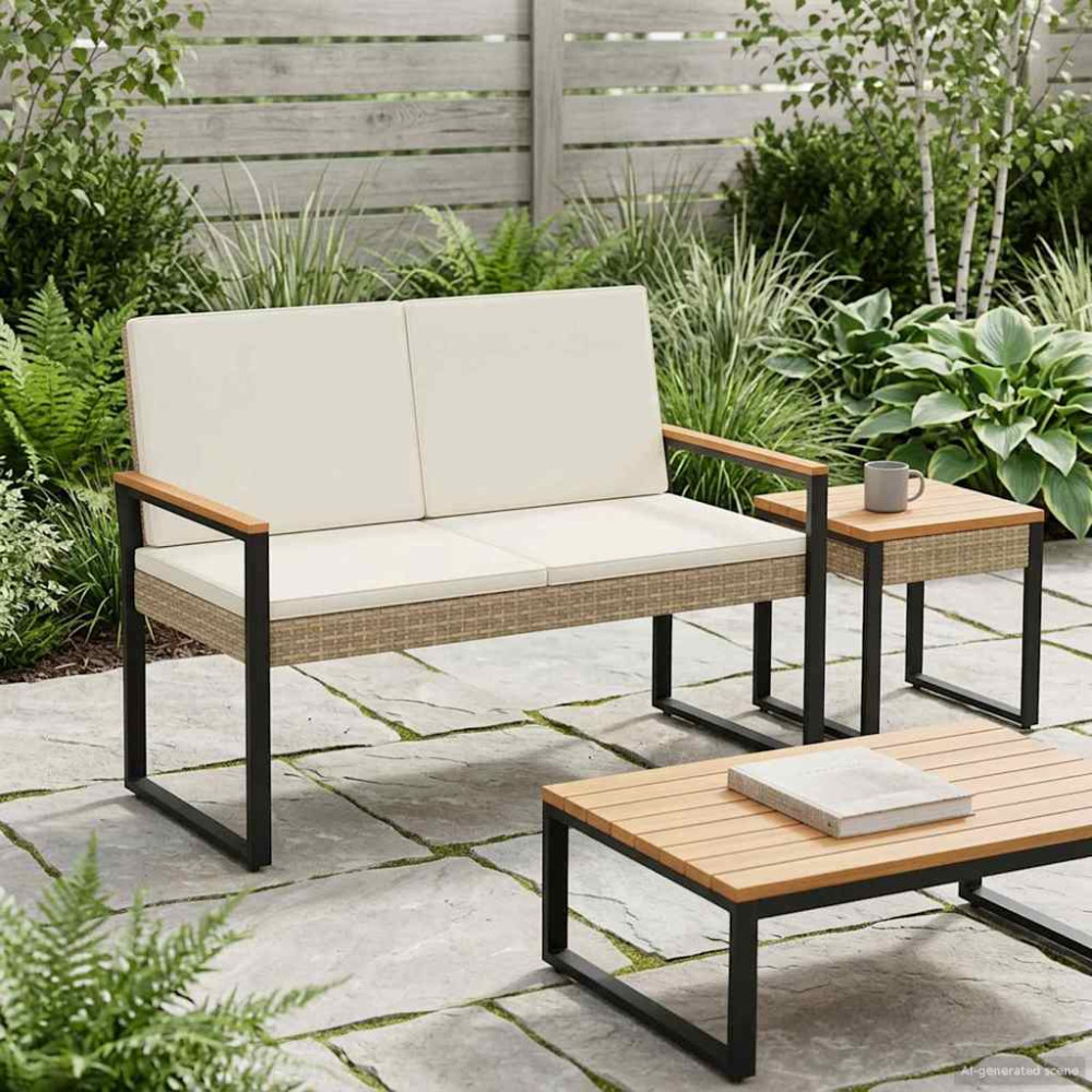 Produktbild för Utomhusbänk Beige och krämvit 107 x 61 x 80 cm konstrotting
