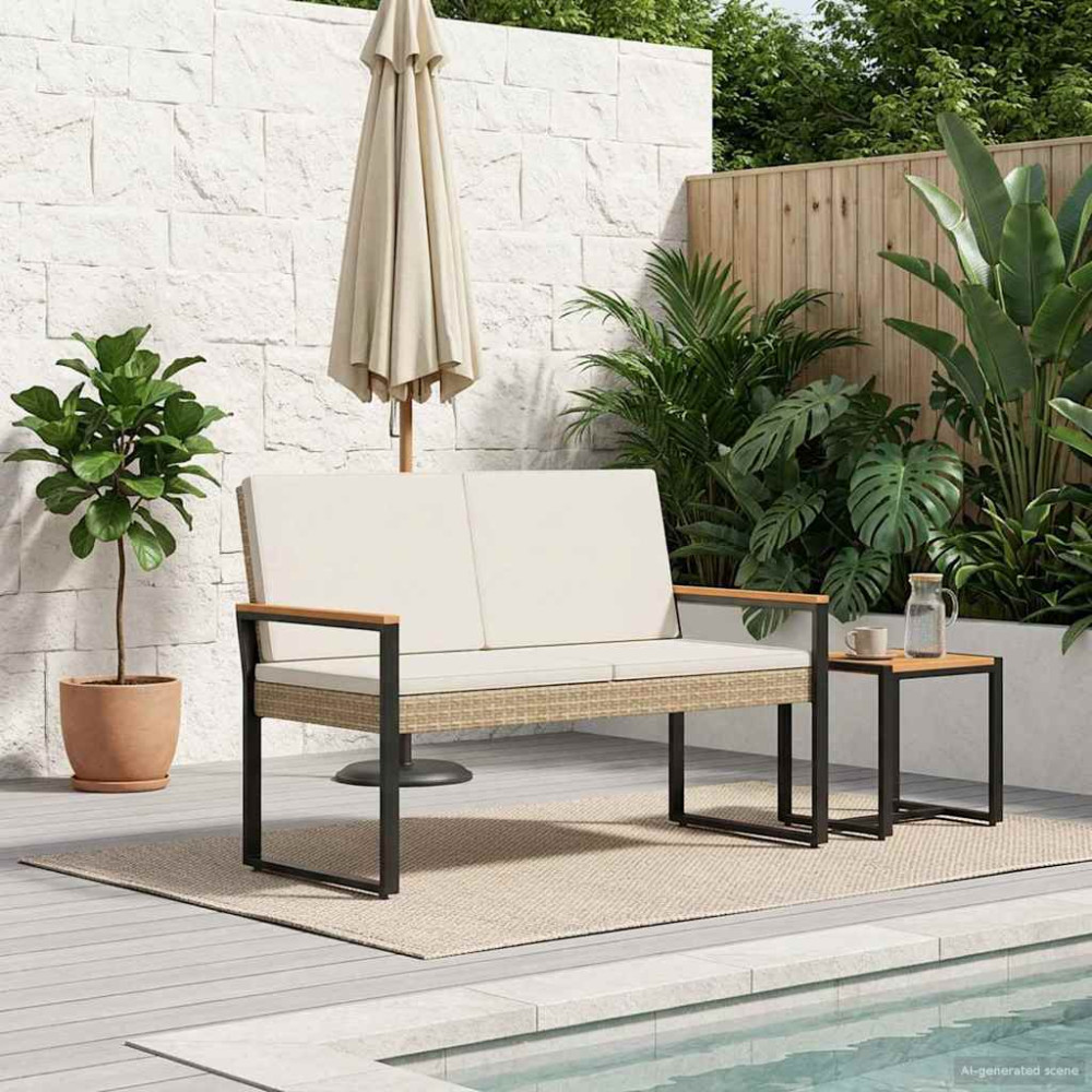 Produktbild för Utomhusbänk Beige och krämvit 107 x 61 x 80 cm konstrotting