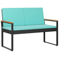 Produktbild för Utomhusbänk Svart och turkos 107 x 61 x 80 cm konstrotting