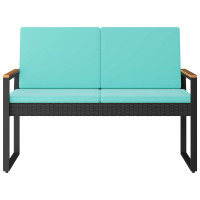 Produktbild för Utomhusbänk Svart och turkos 107 x 61 x 80 cm konstrotting