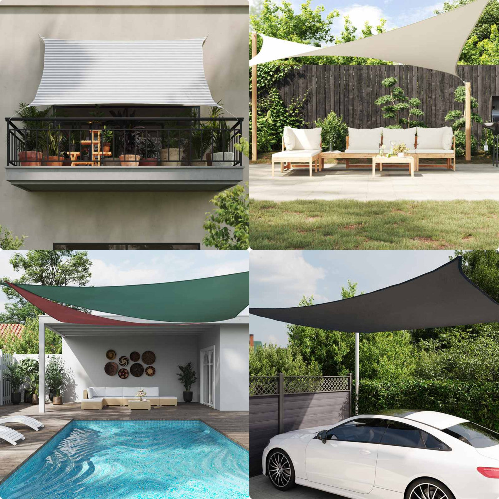 Produktbild för Solskugge segel Ljusgrå och vit. 4 x 4 x 4 m