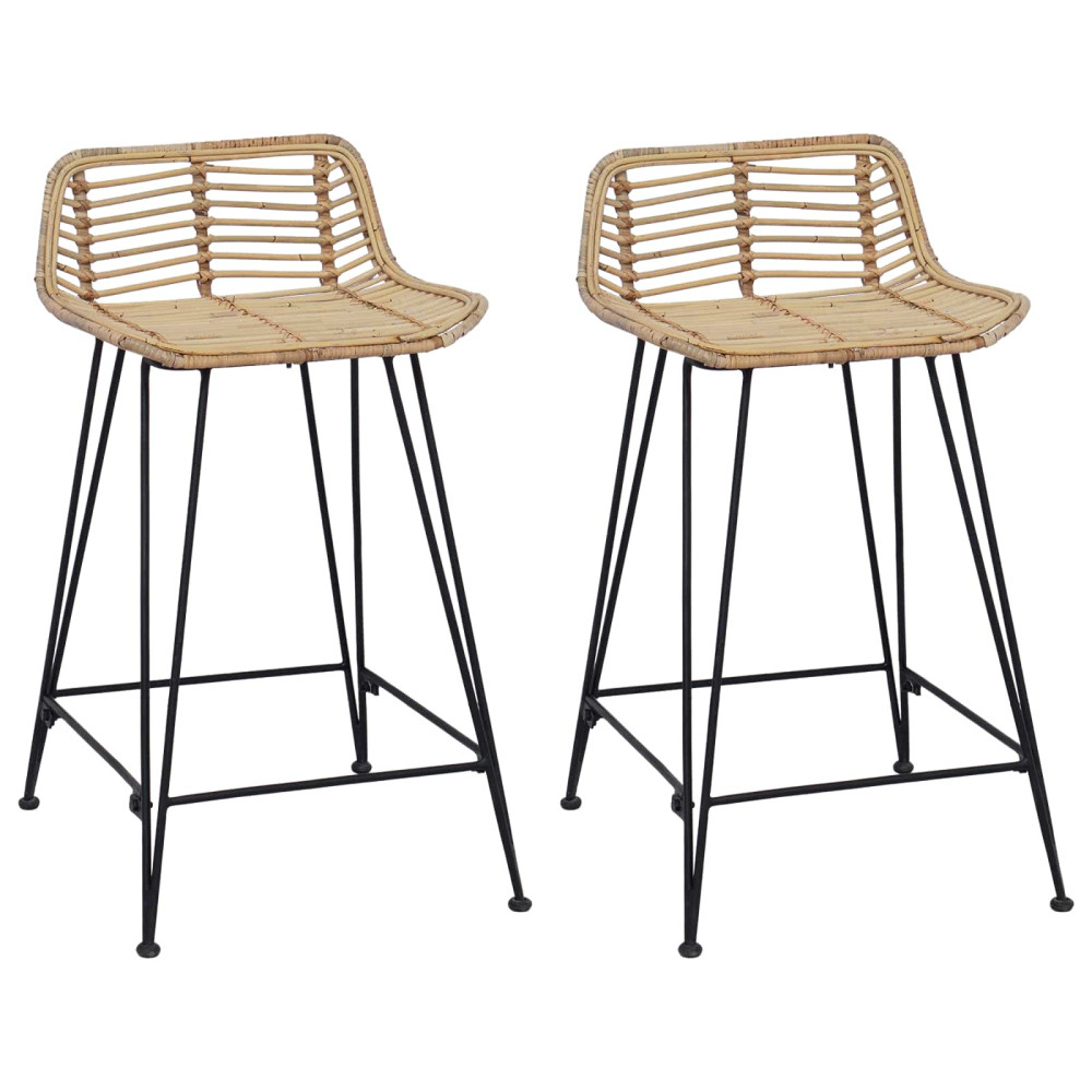 Produktbild för Barpall 2 pcs Naturlig 44 x 45 x 76 cm Rattan och Stål