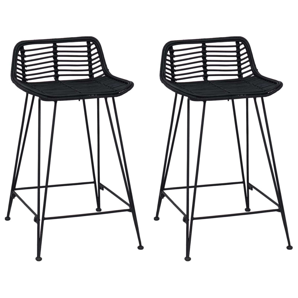 Produktbild för Barpall 2 pcs Svart 44 x 45 x 76 cm Rattan och Stål