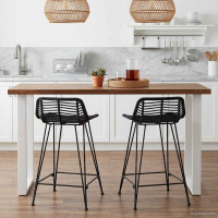 Produktbild för Barpall 2 pcs Svart 44 x 45 x 76 cm Rattan och Stål