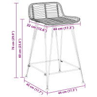 Produktbild för Barpall 2 pcs Svart 44 x 45 x 76 cm Rattan och Stål