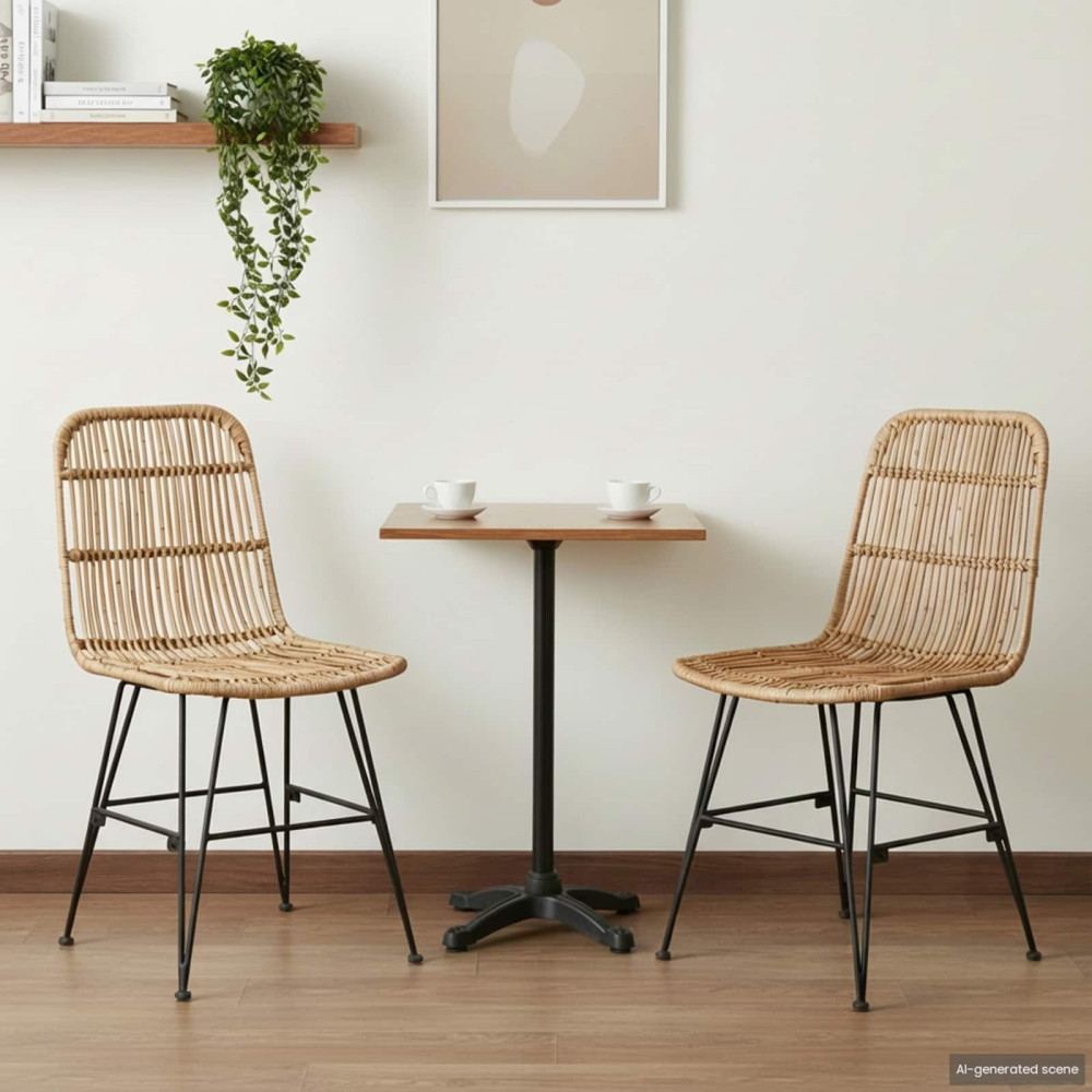 Produktbild för Matsalsstol 2 pcs Naturlig 41 x 55 x 85 cm Rattan och Stål