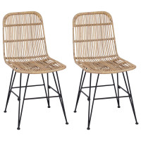 Produktbild för Matsalsstol 2 pcs Naturlig 41 x 55 x 85 cm Rattan och Stål