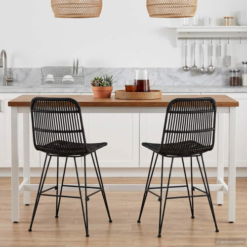vidaXL Matsalsstol 2 pcs Svart 41 x 55 x 85 cm Rattan och Stål