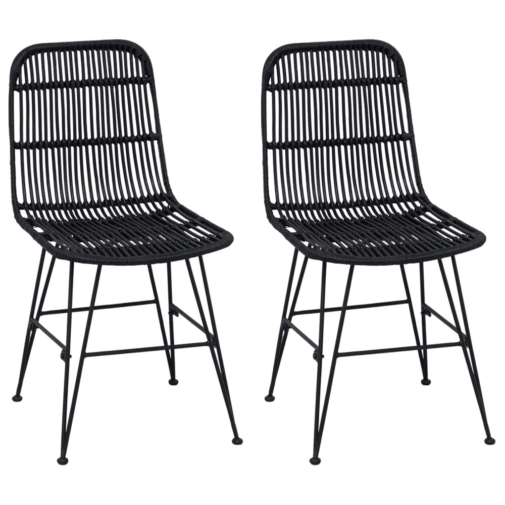 Produktbild för Matsalsstol 2 pcs Svart 41 x 55 x 85 cm Rattan och Stål