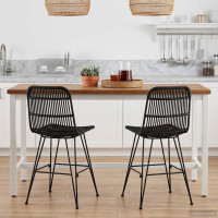Produktbild för Matsalsstol 2 pcs Svart 41 x 55 x 85 cm Rattan och Stål