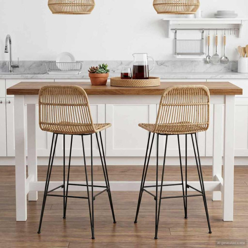 vidaXL Barpall 2 pcs Naturlig 44 x 55 x 109 cm Rattan och Stål
