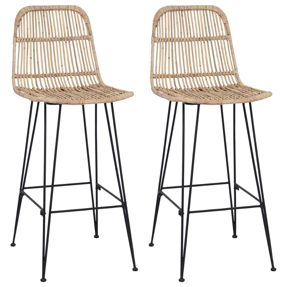 Produktbild för Barpall 2 pcs Naturlig 44 x 55 x 109 cm Rattan och Stål