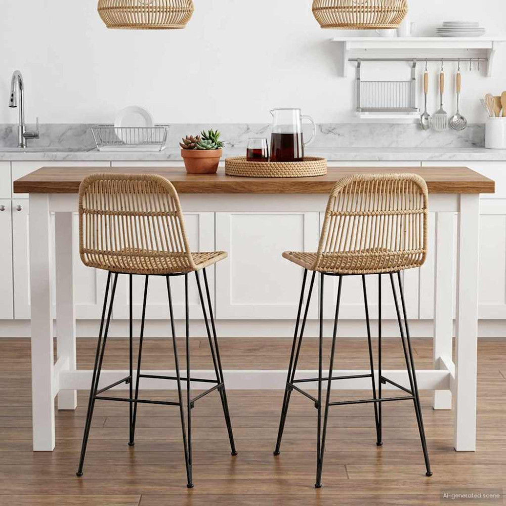 Produktbild för Barpall 2 pcs Naturlig 44 x 55 x 109 cm Rattan och Stål