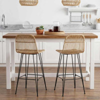 Produktbild för Barpall 2 pcs Naturlig 44 x 55 x 109 cm Rattan och Stål