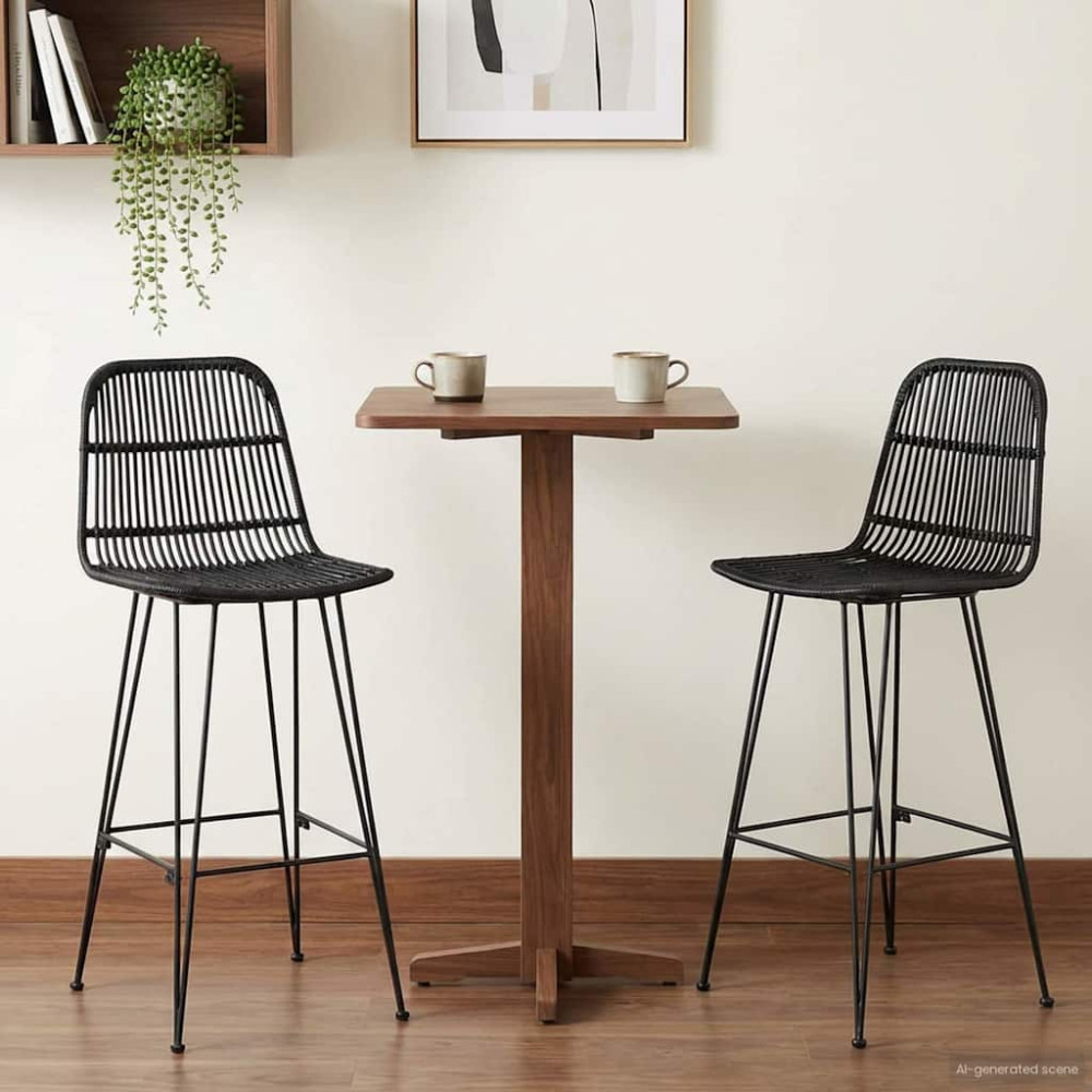 Produktbild för Barpall 2 pcs Svart 44 x 55 x 109 cm Rattan och Stål