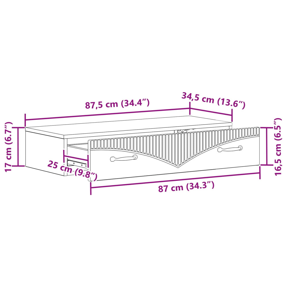 Produktbild för Väggmonterad sidobord Svart 87,5 x 34,5 x 17 cm Konstruerat trä
