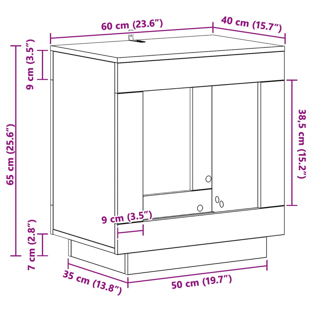 Produktbild för Sidobord Vit 60 x 40 x 65 cm Konstruerat trä