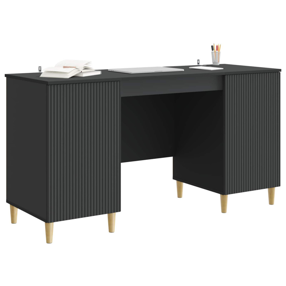 Produktbild för Skrivbord med hylla Svart 142,5 x 50 x 75 cm Konstruerat trä